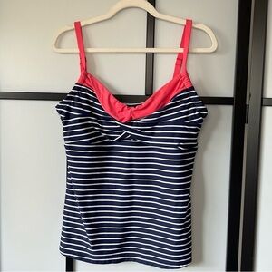 [16] Beach House Navy Blue, Pink & White Striped Sweetheart Swim Tankini Top